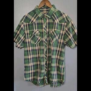The North Face Lightweight Short Sleeve Button-Down Green Plaid Shirt Size Large